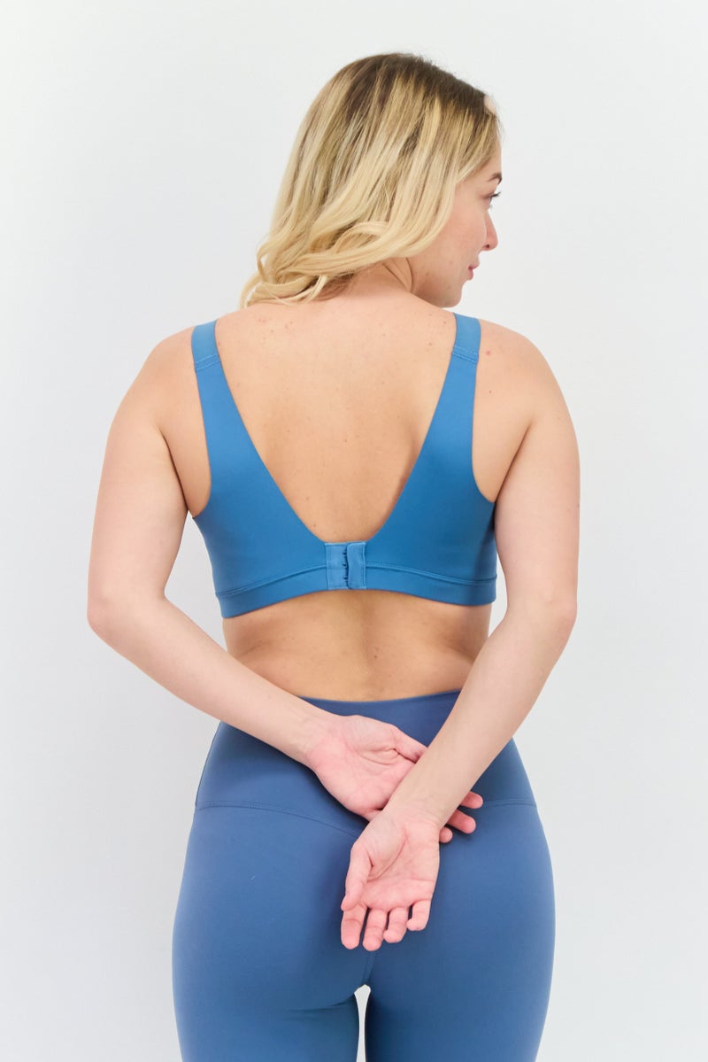 Nike Women Brand Logo Padded Training Sports Bra, Blue Stone  - Image 3