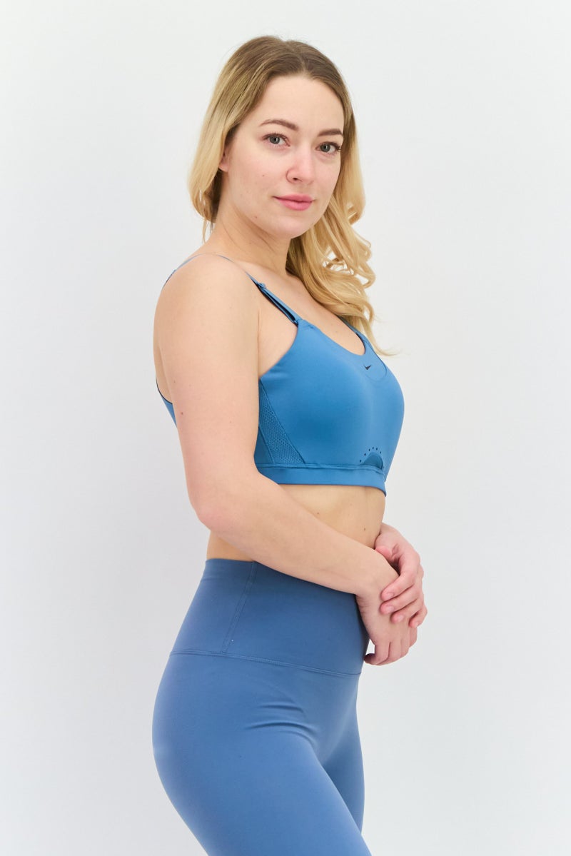 Nike Women Brand Logo Padded Training Sports Bra, Blue Stone - Image 2