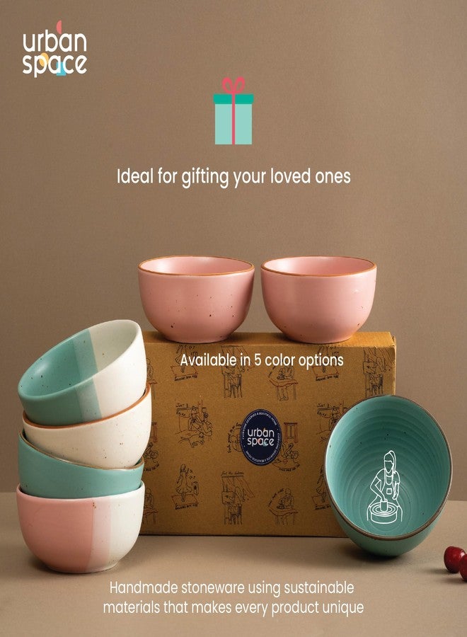 Urban Space مجموعة أوعية سيراميك مصنوعة يدوياً من Urban Space، مكونة من قطعتين، آمنة للاستخدام في الميكروويف، مناسبة للوجبات الخفيفة والحبوب والسلطة، وأوعية خلط للمطبخ (السعة - 450 مل، مجموعة من وعاءين، لون أخضر لؤلؤي محيطي). - Image 5