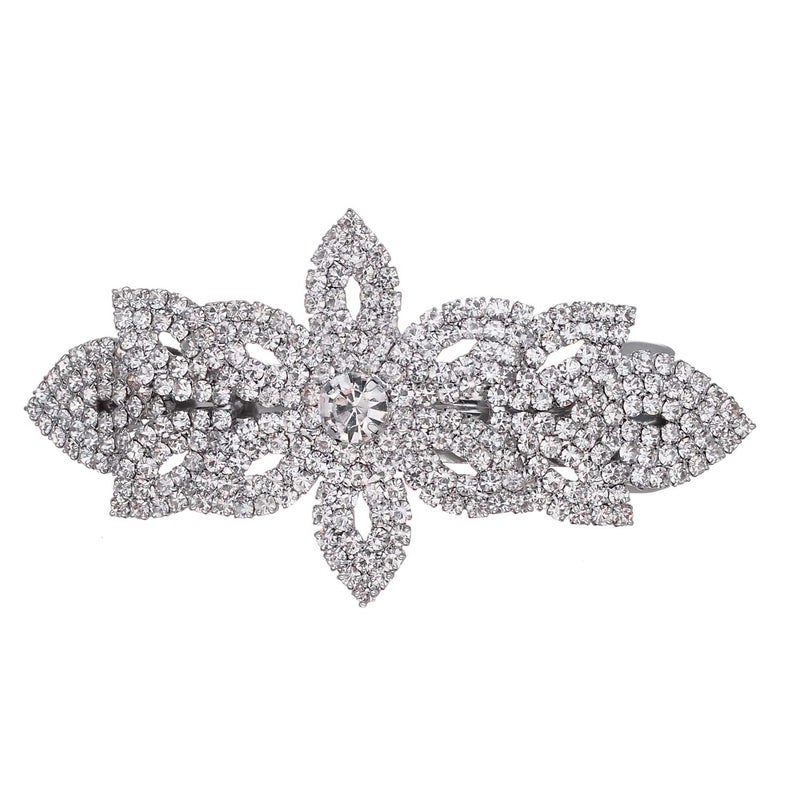 Lux Accessories Silver Floral Bridal Wedding Clear Rhinestones Hair Clip