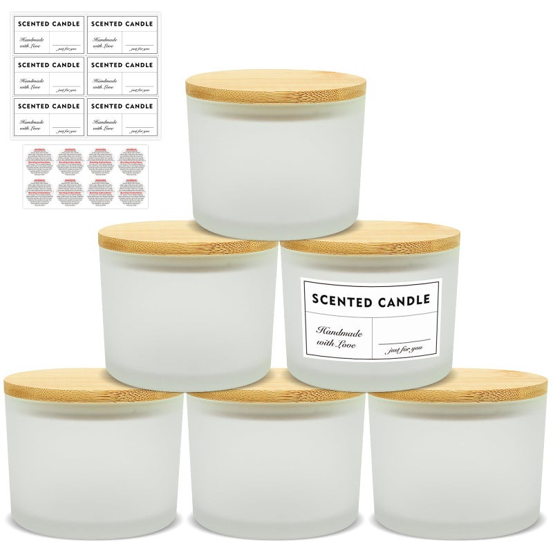 SUPMIND 16oz 3 Wick Candle Jars 6 Pack Large Empty Frosted Glass Candle Making Jars with Bamboo Lids with Stickers and Labels Bulk Candle Containers for Making Candles