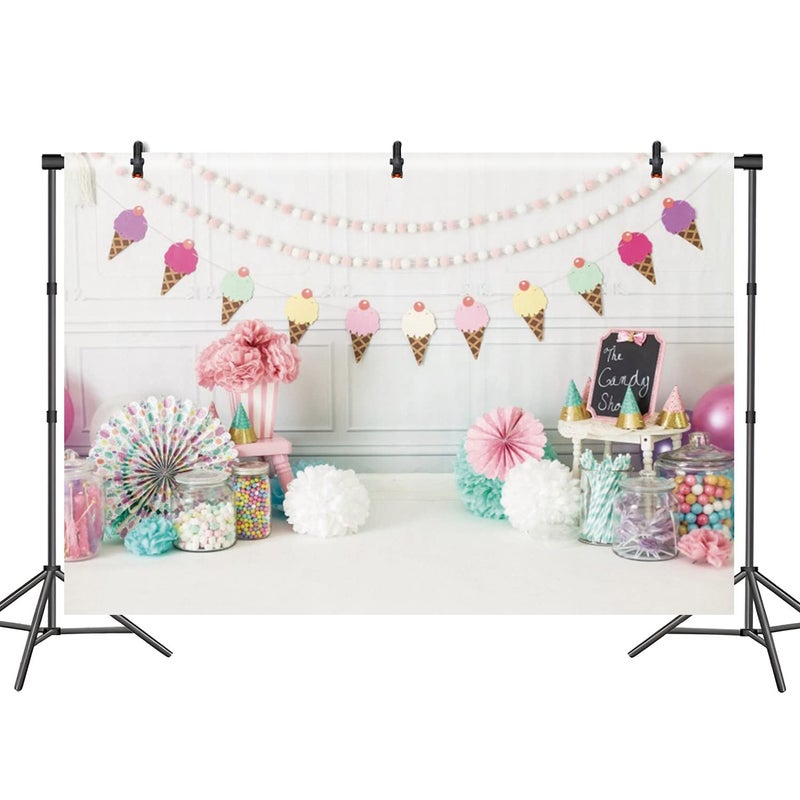 DASHAN 7x5ft Candy Photo Backdrop for Birthday Party Baby Girls Cake Smash Photography Backdrop Ice Cream Flowers Photo Background Candyland Party Kid Photo Props