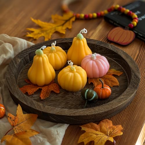 Hanobe Candle Plate Holder Tray: Round Wooden Decorative Candle Plate Small Farmhouse Table Centerpiece Rustic Wood Tealight Pillar Trays for Christmas Wedding Halloween Home Decor - Image 3