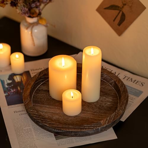 Hanobe Candle Plate Holder Tray: Round Wooden Decorative Candle Plate Small Farmhouse Table Centerpiece Rustic Wood Tealight Pillar Trays for Christmas Wedding Halloween Home Decor - Image 2