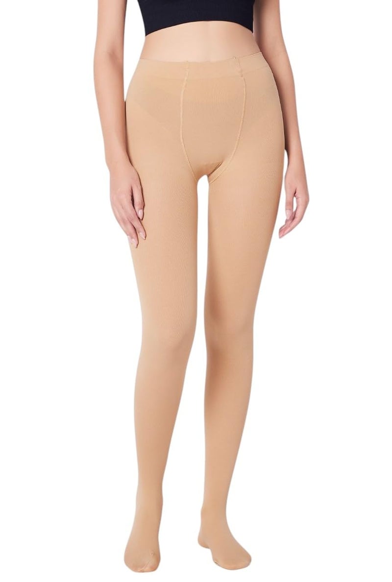 PLUMBURY Strechable High Waist Pantyhose Opaque Stocking Tights For Women, Beige - Image 1