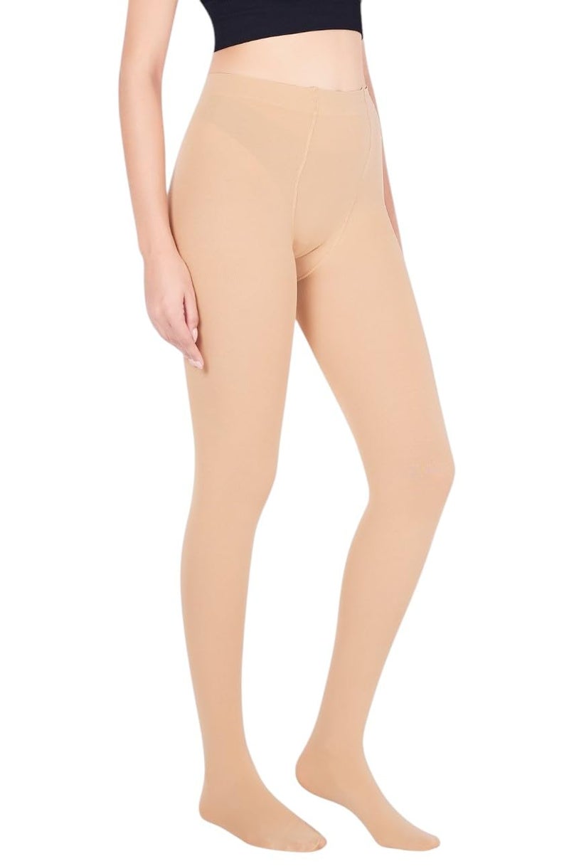 PLUMBURY Strechable High Waist Pantyhose Opaque Stocking Tights For Women, Beige - Image 2