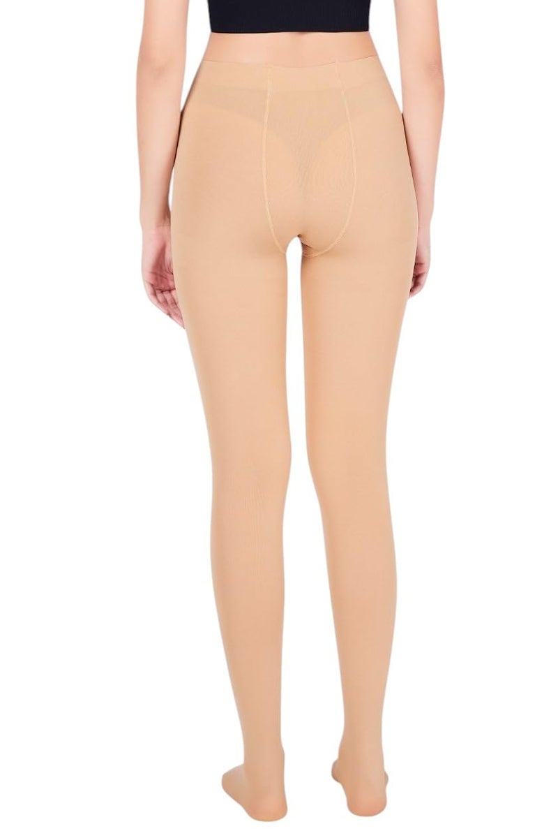 PLUMBURY Strechable High Waist Pantyhose Opaque Stocking Tights For Women, Beige - Image 3