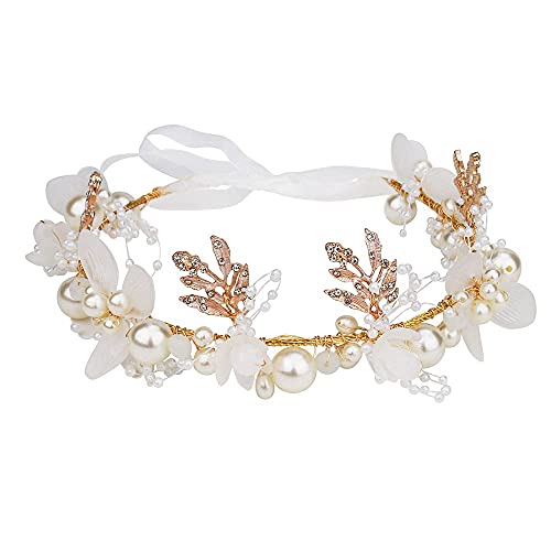 Didder Flower Tiara for Girls and Women - Headband Headpiece Crown with Crystal Pearl Hair Vine - Wedding Hair Accessories for Bride - Image 1