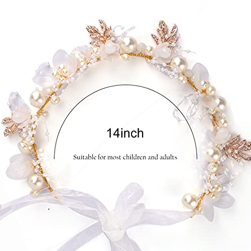 Didder Flower Tiara for Girls and Women - Headband Headpiece Crown with Crystal Pearl Hair Vine - Wedding Hair Accessories for Bride - Image 2