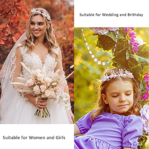 Didder Flower Tiara for Girls and Women - Headband Headpiece Crown with Crystal Pearl Hair Vine - Wedding Hair Accessories for Bride - Image 4