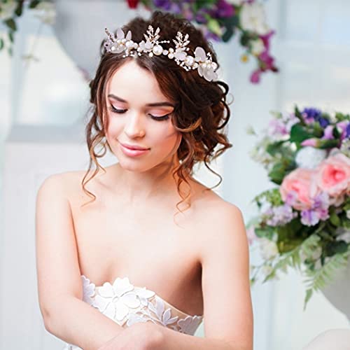 Didder Flower Tiara for Girls and Women - Headband Headpiece Crown with Crystal Pearl Hair Vine - Wedding Hair Accessories for Bride - Image 3
