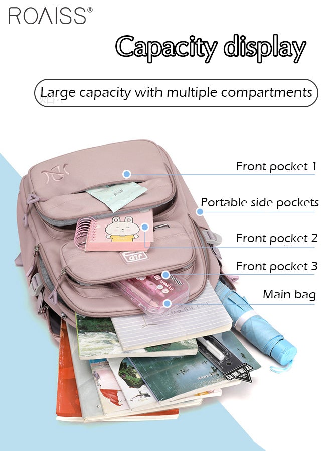 roaiss Large-Capacity Sweet Backpack Girl's School Travel Spine Protection Decompression Waterproof Multi-Pocket School Bag Lightweight and Versatile Casual Backpack Student School Bag  - Image 2