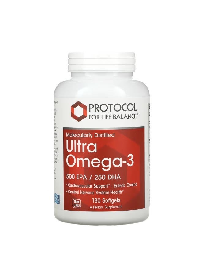 Protocol For Life Balance Molecularly Distilled Ultra Omega 3 500 EPA  250 DHA 180 Softgels - Image 1