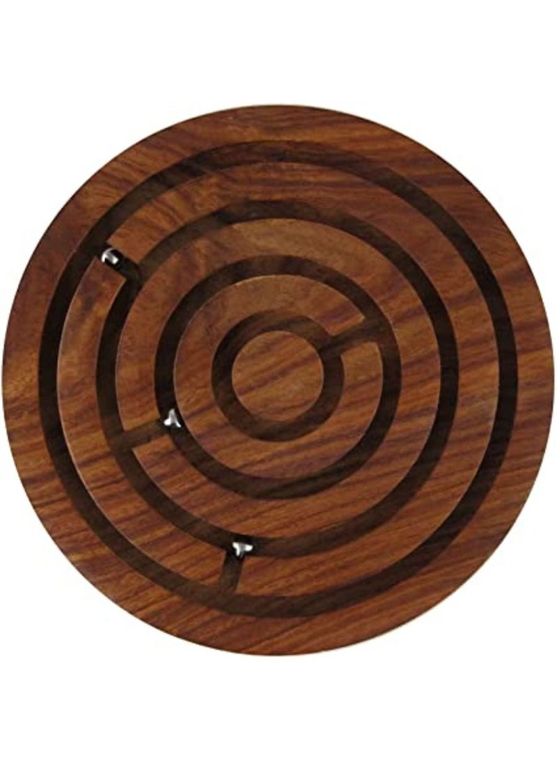 QUESERA Puzzle Toy Game 3 Steel Balls Toys Wooden Labyrnith Maze Game Educational Balance Game Stress Buster 4 Inch - Image 2