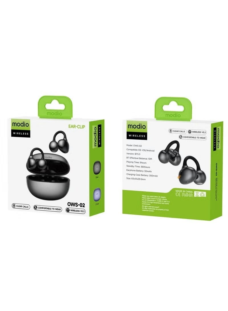 modio Wireless clip-on earbuds featuring Bluetooth 5.4 technology; ideal for sports and daily use. - Image 2