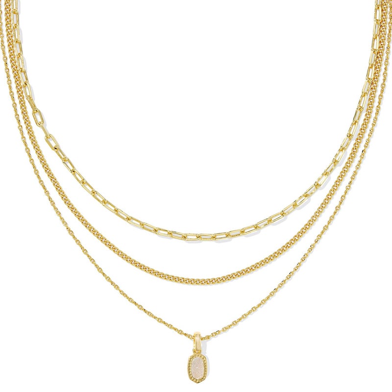 Kendra Scott Mini Elisa Triple Strand Necklace in Iridescent Drusy, 14k Gold-Plated Brass, Fashion Jewelry for Women - Image 1
