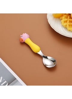 Generic Children's 304 Stainless Steel Portable Tableware Cartoon Spoon Fork Learning And Training Chopsticks Dinosaur Baby Fork Spoon Set-Specifications:Tableware-Color:Trumpet-Yellow Handle Unicorn Spoon  - Image 1