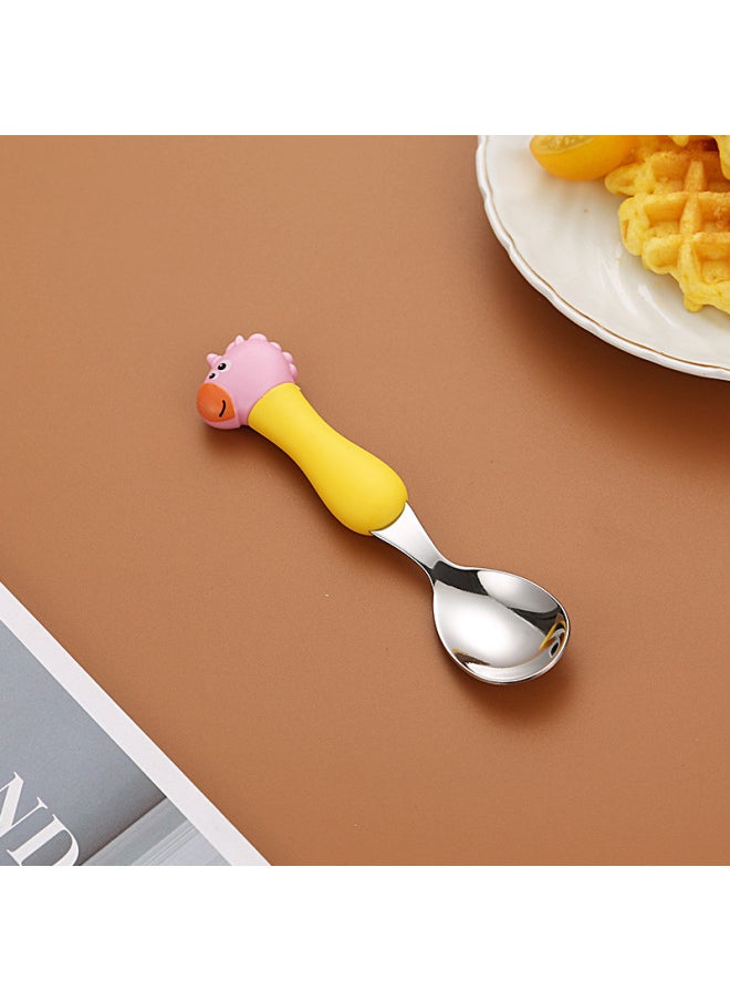 Generic - Children's 304 Stainless Steel Portable Tableware Cartoon Spoon Fork Learning And Training Chopsticks Dinosaur Baby Fork Spoon Set-Specifications:Tableware-Color:Trumpet-Yellow Handle Unicorn Spoon - Image 1