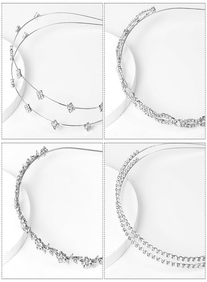 Yolev 4 Pcs Women‘s Silver Headbands, Bridal Rhinestone Headband, Crystal Headpiece for Women Wedding Party Accessories - Image 3