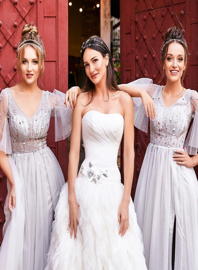 Yolev 4 Pcs Women‘s Silver Headbands, Bridal Rhinestone Headband, Crystal Headpiece for Women Wedding Party Accessories - Image 4