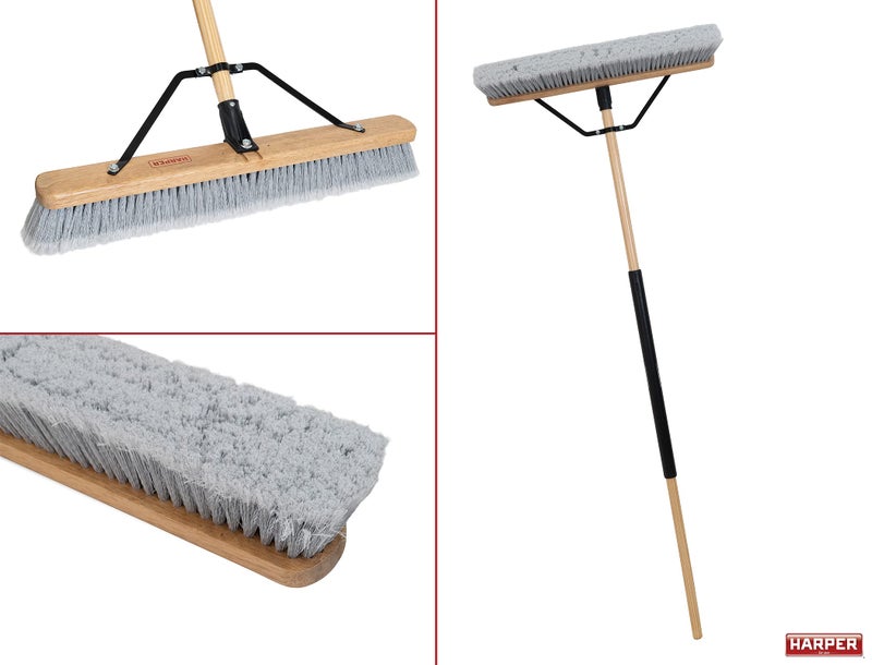 Harper 24 Inch Indoor Smooth-Surface Push Broom with Flagged Bristles for Sand, Saw Dust, Wood Shavings and Pet Hair in Garages, Warehouses, and Workshops - Image 3