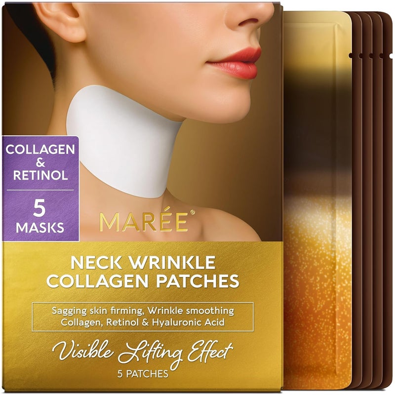 MAREE Neck Wrinkle Patches â€“ Collagen Anti-Wrinkle Patches with Retinol & Hyaluronic Acid for Face Lift â€“ Neck Mask for Tightening and Firming â€“ Neck Lifting Mask & Face Tape for Neck Wrinkles â€“ 5 Pcs - Image 1