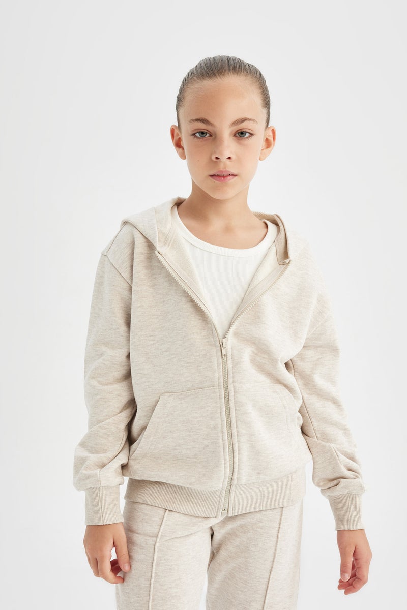 DeFacto Girl Basic Hooded Zippered School Cardigan - Image 1