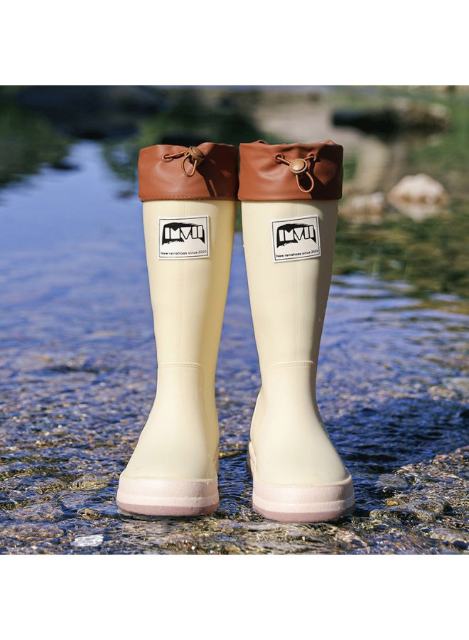Direct Long Rain Boots Drawstring Elastic Waterproof Non-slip Wear-resistant Rubber Shoes High Tube Men's And Women's Rain Boots