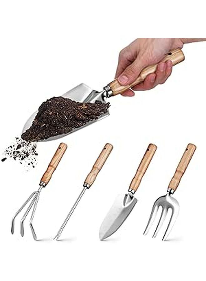 5pcs Stainless Steel Gardening Tools Set With Ash Wood Handles For Weeding And Cultivating - Image 1