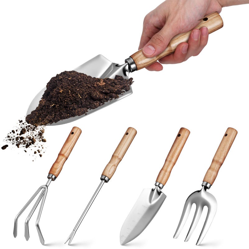 5pcs Stainless Steel Gardening Tools Set With Ash Wood Handles For Weeding And Cultivating - Image 2