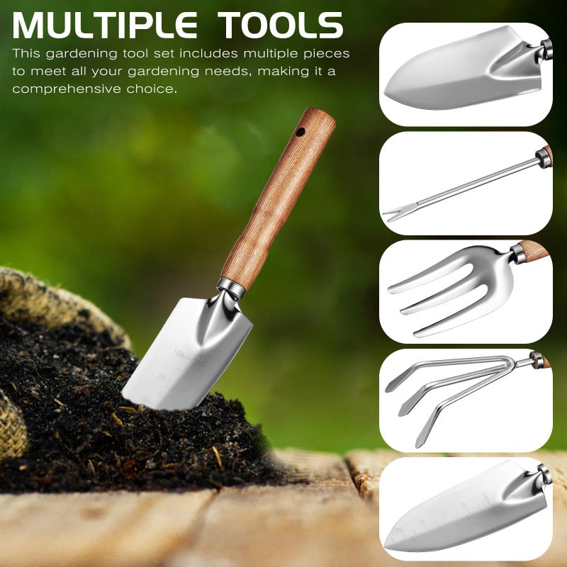 5pcs Stainless Steel Gardening Tools Set With Ash Wood Handles For Weeding And Cultivating - Image 5