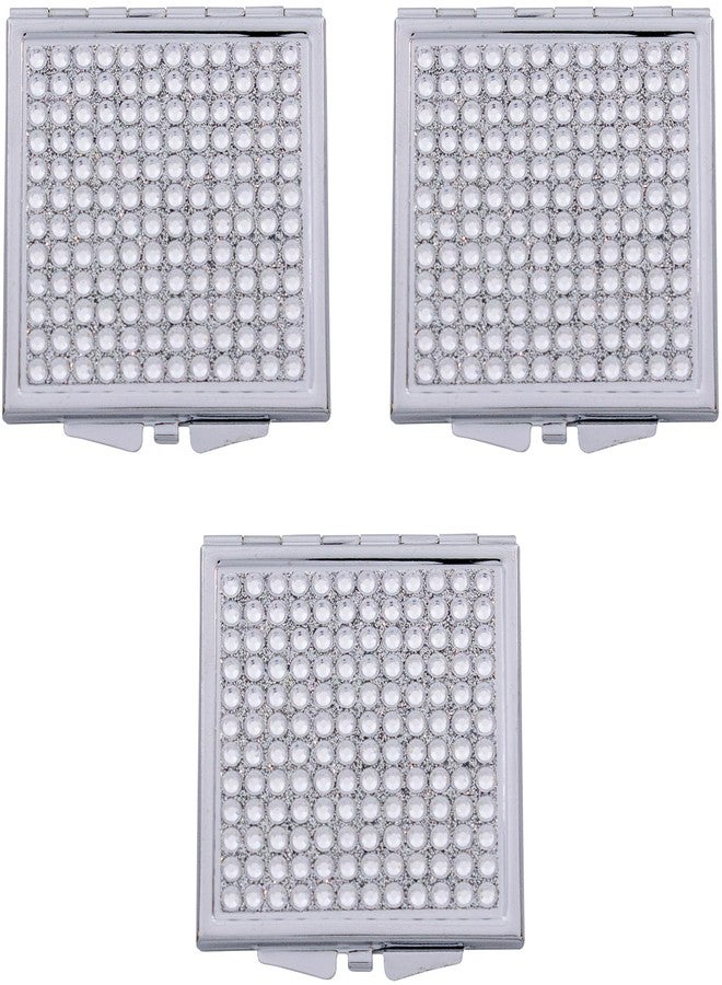 Stephanie Imports Set of 3 Double Sided Magnifying Square Compact Mirrors with Rhinestones (Clear) - Image 1