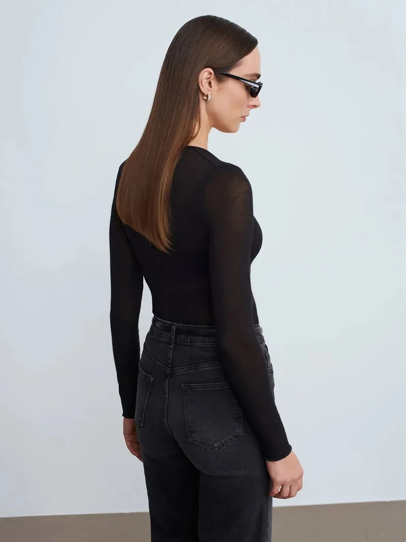 ديلفين Dilvin Slim Fit V-Neck Long Sleeve Top