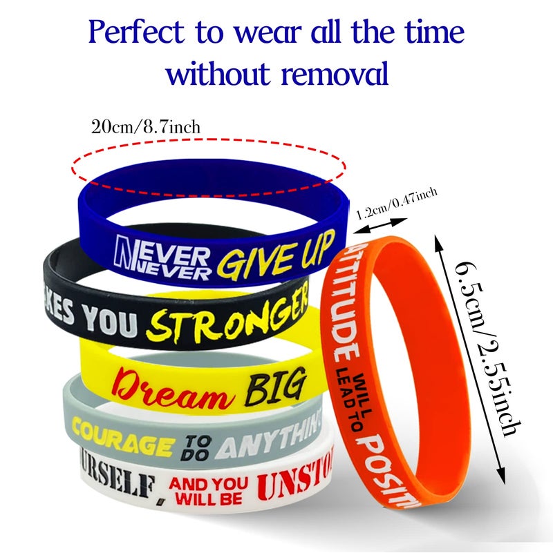 Cinrobiye 30 Pieces Inspirational Rubber Bracelet Motivational Quotes Silicone Bracelets Adult Stretch Wristbands Rubber Motivational Gifts for Men Women Teens Gym Kids Adults Party Favors,6 Designs (Unisex) - Image 2