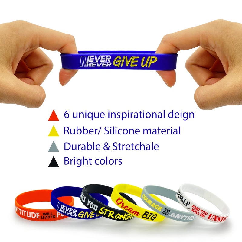 Cinrobiye 30 Pieces Inspirational Rubber Bracelet Motivational Quotes Silicone Bracelets Adult Stretch Wristbands Rubber Motivational Gifts for Men Women Teens Gym Kids Adults Party Favors,6 Designs (Unisex) - Image 3