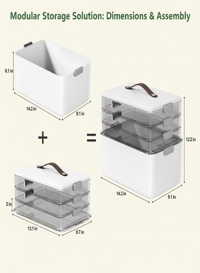 MOPALL 4-Tier Medicine Organizer Storage Box, Portable Latch Bin with Lid and Leather Handle, Cabinet Closet Organization for Home Office, Pill Bottle, First Aid, Sewing, Art, Craft - Image 5