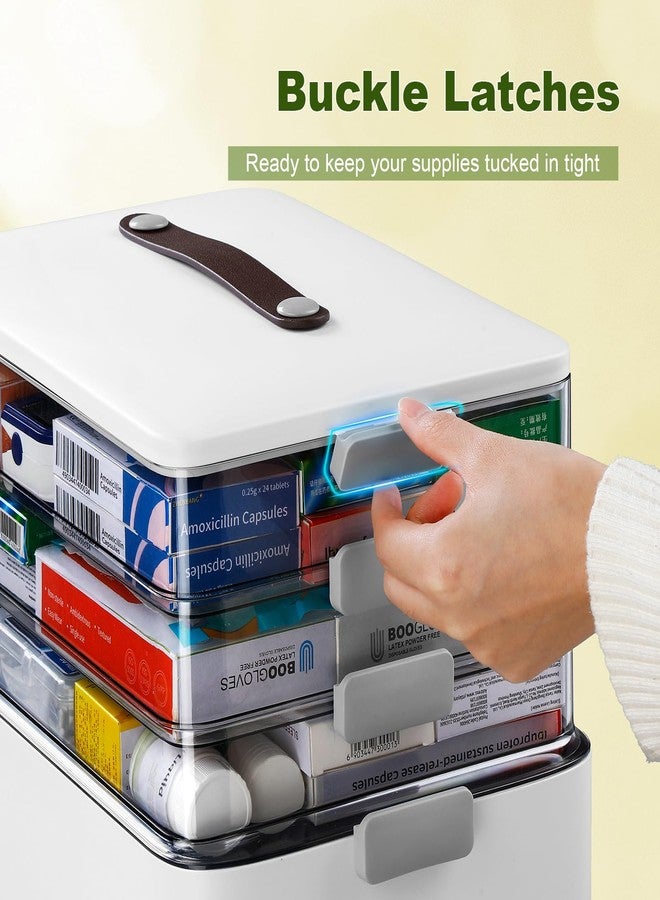 MOPALL 4-Tier Medicine Organizer Storage Box, Portable Latch Bin with Lid and Leather Handle, Cabinet Closet Organization for Home Office, Pill Bottle, First Aid, Sewing, Art, Craft - Image 4