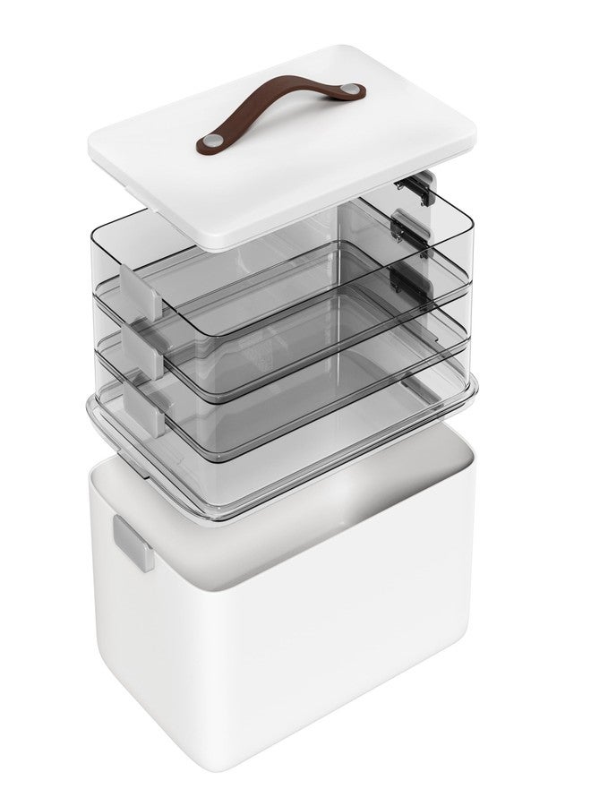 MOPALL 4-Tier Medicine Organizer Storage Box, Portable Latch Bin with Lid and Leather Handle, Cabinet Closet Organization for Home Office, Pill Bottle, First Aid, Sewing, Art, Craft - Image 1