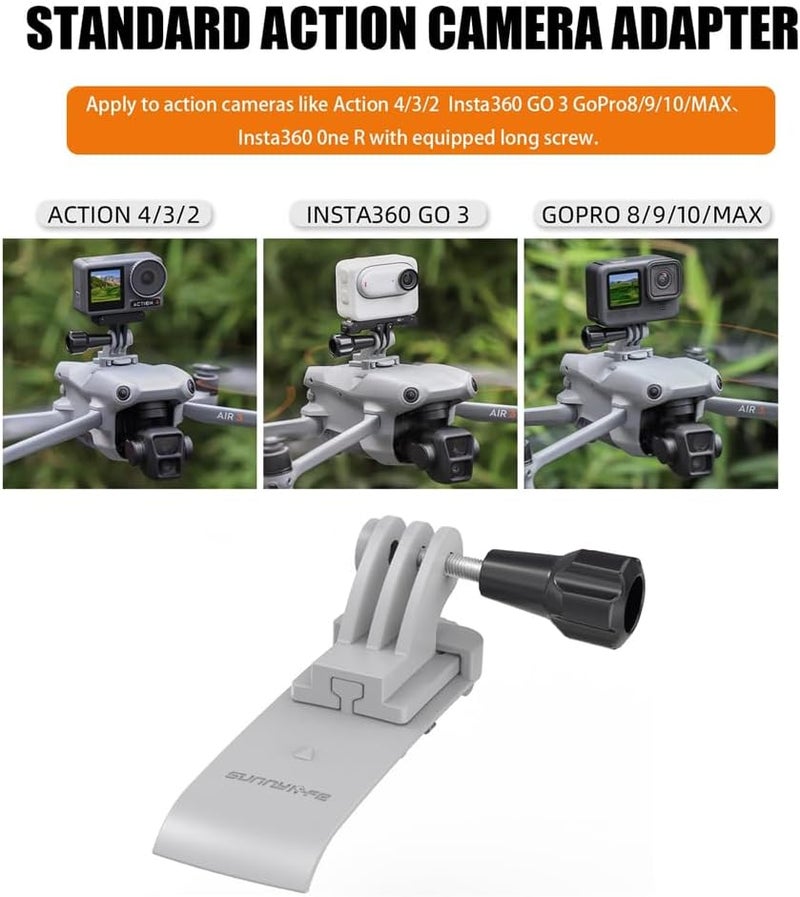 Air3 Adapter Mount Bracket for DJI Air 3 Drone, Compatible for GoPro 8/9/10/MAX and Insta360 Go 3/Action 4/3/2 Cameras, Expansion Holder with 1/4 Screw - Image 2