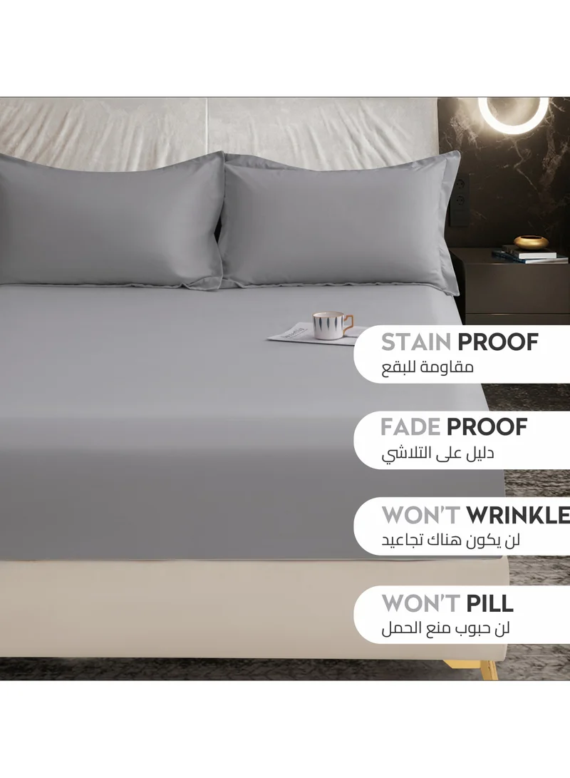 Donetella Bedding Fitted Sheet - Fits 200x200 Cm For Super King Bed - 3 Pcs (1 Fitted Sheet and 2 Pillowcases) - 35 Cm Deep Pocket - Solid Bed Sheet