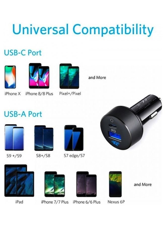 USB C Car Charger, 35W PowerDrive PD＋ 2 Car Adapter With 20W PD Port For iPad, iPhone 12/12 Pro and 15W Fast Charge Port For Samsung S10/S9/S8 Black - Image 5