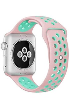 Generic Strap Band Silicone Sport For Apple Watch 38mm/40mm/41mm Series 1/2/3/4/6/7/SE Replacement Strap Wristband Bracelet (Pink& Green) 