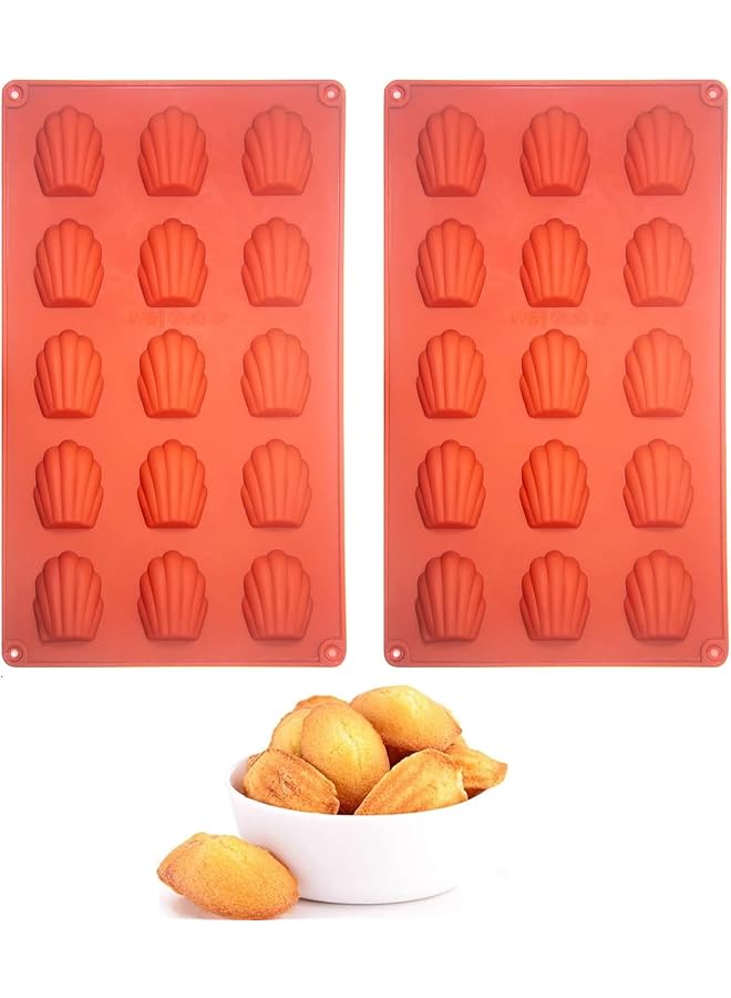 Madeleine Pan 2pcs Madeline Cookies Pan Baking Pans Cake Tray Madeleine Mold 15 Cavities Silicone Nonstick Rectangular Shell Shape Red for Make Cookies Cake Candy Chocolate
