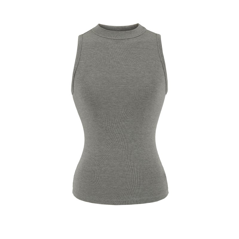 2026 Women's Chic Crew Neck Slim Fit Sleeveless Plain Cami Top - Image 3