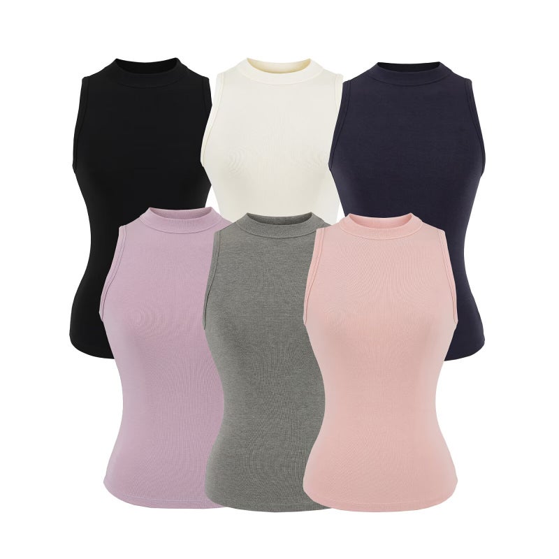 2026 Women's Chic Crew Neck Slim Fit Sleeveless Plain Cami Top - Image 1