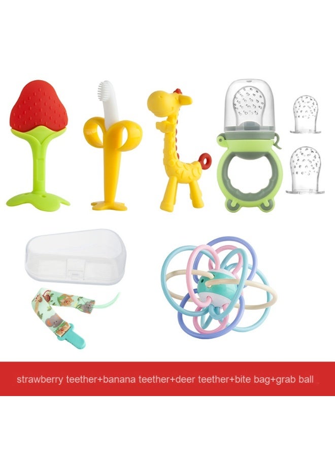 Baby Fruit Teether - Mushroom, Banana, Giraffe, and Matchstick Monkey Designs 