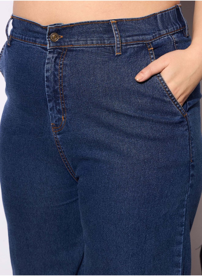 SASSAFRAS Plus Size Plain Denim Peplum Top and Jeans Co-Ords  - Image 5