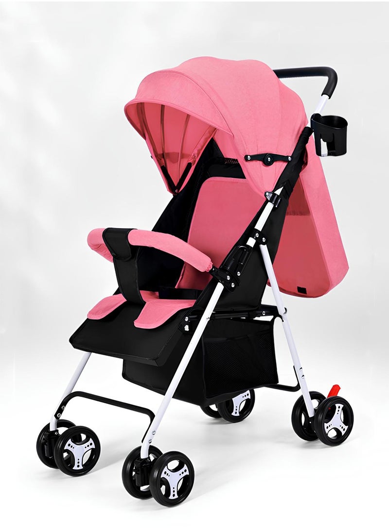 HaveDream - Baby Stroller, Uv Protection Ultra-Light Multifunctional Baby Lightweight Folding Stroller, Four-Wheeled Stroller For Children That Can Sit Or Lie Down (Pink) - Image 1
