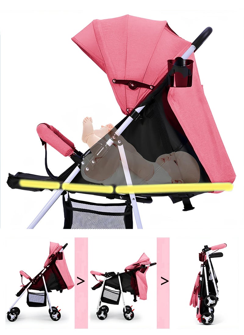HaveDream - Baby Stroller, Uv Protection Ultra-Light Multifunctional Baby Lightweight Folding Stroller, Four-Wheeled Stroller For Children That Can Sit Or Lie Down (Pink) - Image 1