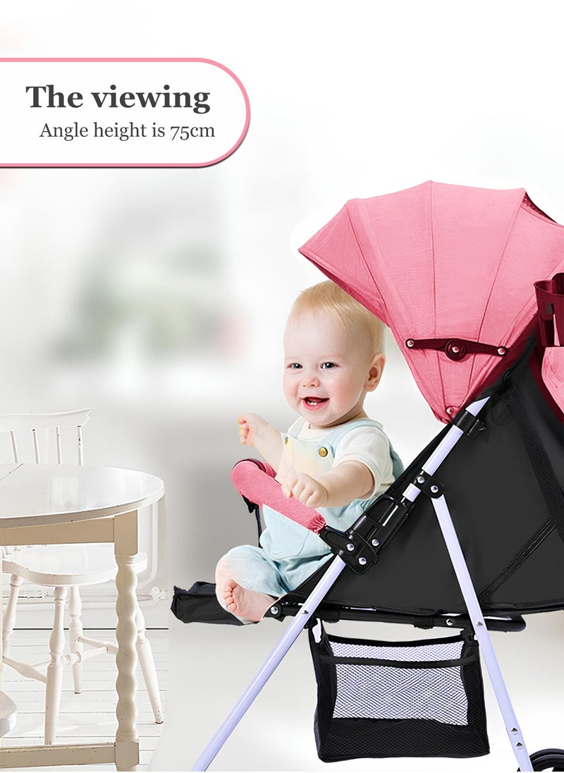 HaveDream - Baby Stroller, Uv Protection Ultra-Light Multifunctional Baby Lightweight Folding Stroller, Four-Wheeled Stroller For Children That Can Sit Or Lie Down (Pink) - Image 1